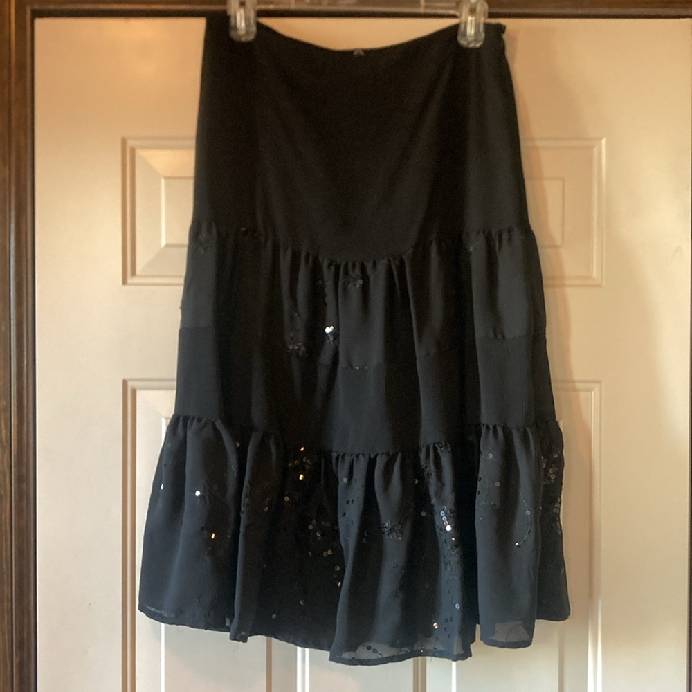 Size 8 Versailles Vintage Black Tiered Skirt with Sequin Embroidery Detail